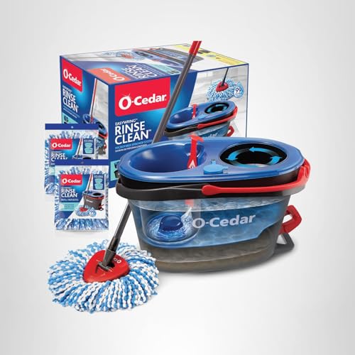 O-Cedar RinseClean Spin Mop & Bucket System + 2 Extra Mop Heads| Clean with Clean Water | Removes 99% of Bacteria
