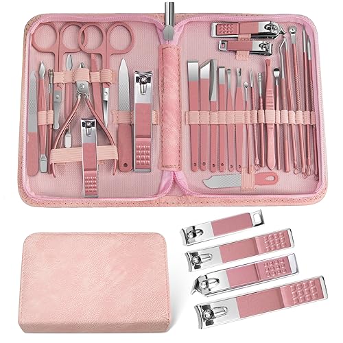 Manicure kit for Women，30Pcs Pink Nail Care Kit，Christmas Stocking Stuffers