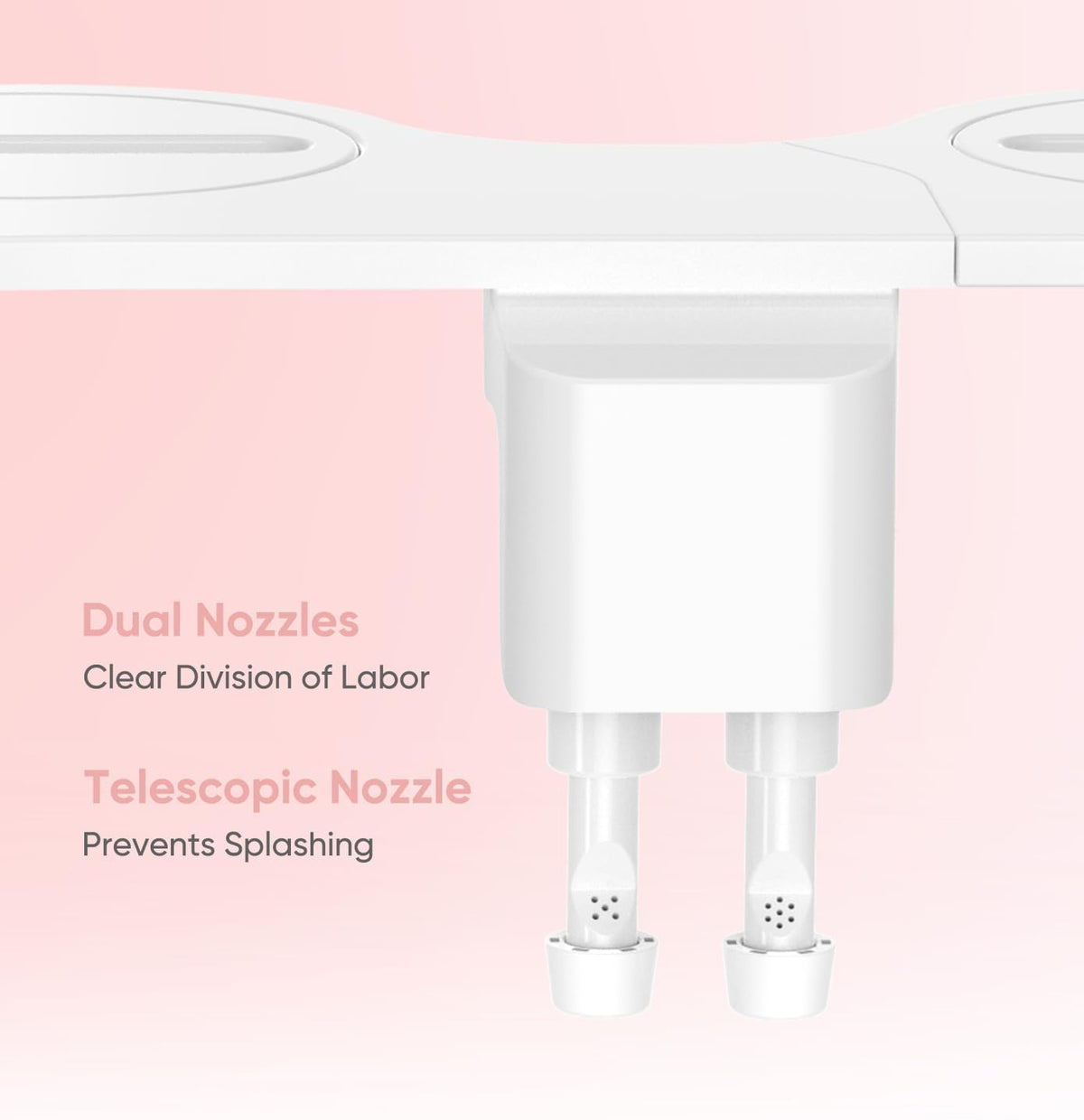 Ultra-Slim Bidet Attachment, Posterior&Feminine Wash-(Retractable Dual Nozzles), Non-Electric Bidet Attachment for Toilet Seat, Adjustable Fresh Cold Water Pressure, Stainless Steel Inlet (White)