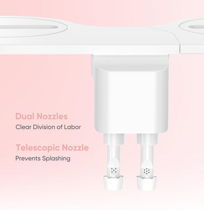 Ultra-Slim Bidet Attachment, Posterior&Feminine Wash-(Retractable Dual Nozzles), Non-Electric Bidet Attachment for Toilet Seat, Adjustable Fresh Cold Water Pressure, Stainless Steel Inlet (White)