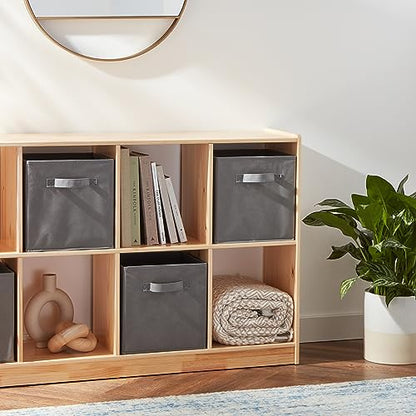 Amazon Basics Collapsible Fabric Storage Cubes Organizer with Handles, Sturdy, Gray, 10.5-x-10.5-x-11-inch, Pack of 6