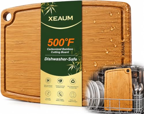 Dishwasher Safe Cutting Board,Bamboo Chopping Mats with Juice Groove（Amber）