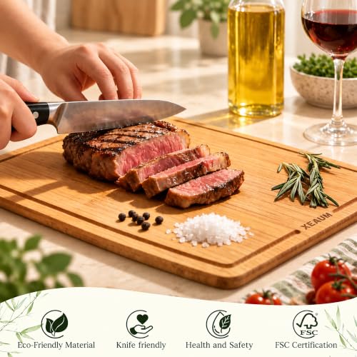 Dishwasher Safe Cutting Board,Bamboo Chopping Mats with Juice Groove（Amber）