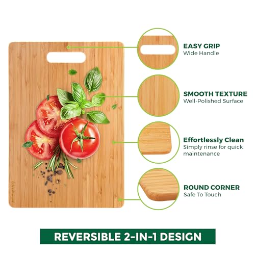 Bamboo Cutting Boards for Kitchen [Set of 3] Wood Cutting Board for Chopping Meat, Vegetables, Fruits, Cheese, Knife Friendly Serving Tray with Handles