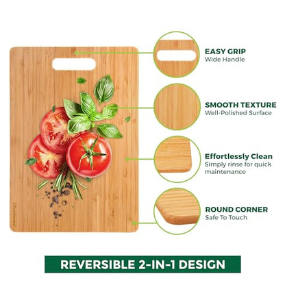 Bamboo Cutting Boards for Kitchen [Set of 3] Wood Cutting Board for Chopping Meat, Vegetables, Fruits, Cheese, Knife Friendly Serving Tray with Handles
