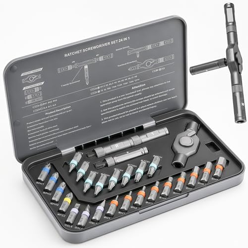 The Original Patented Screwdriver Set 24 in 1 Magnetic Ratchet with Precision Bits–Ideal for Home Repairs, DIY Projects,and Electronics–Ergonomic Rotatable Ratchet Handle and Storage Case–Holiday Gift