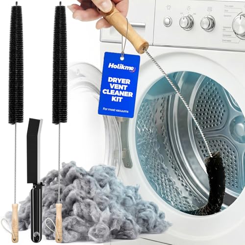 Holikme Dryer Vent Cleaner Kit, 3 Pcs Replacement Lint Brush for Vent Trap | Dryer Vent Cleaning Kit with Crevice Tool - Deep Lint Brush for Dryer Trap & Filter, Flexible Nylon Bristles
