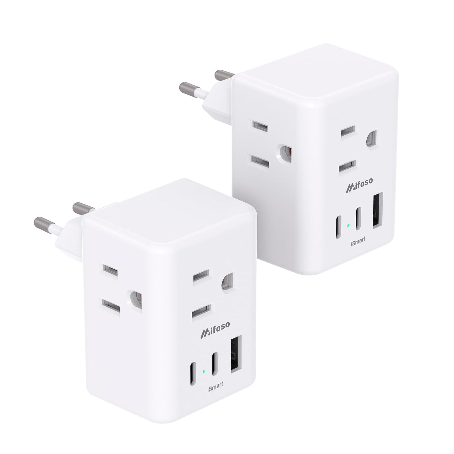 2 Pack European Travel Plug Adapter, International Power Plug Adapter with 3 Outlets 3 USB Charging Ports(2 USB C), Type C Plug Adapter Travel Essentials to Most Europe EU Spain Italy France Germany