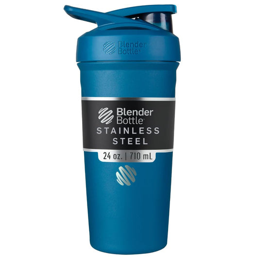 BlenderBottle Strada Shaker Cup Insulated Stainless Steel Water Bottle with Wire Whisk, 24-Ounce, Blue