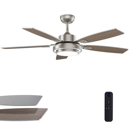 52 Inch Nickel Ceiling Fans with Lights and Remote Control for Bedroom, Modern Ceiling Fan with Quiet Reversible DC Motor, 3CCT, Dimmable, LED for Living Room, Patio, Indoor and Outdoor