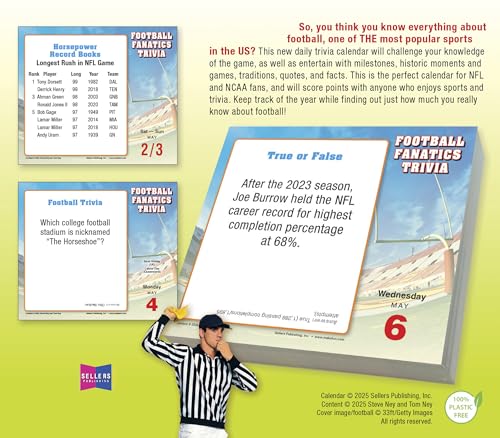 Football Fanatics Trivia 2026 Daily Desk Calendar: Boxed Page-a-Day Sports Quiz Calendar with Day-to-Day NFL & NCAA Facts, Milestones & Game-Day History