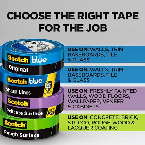 ScotchBlue Original Multi-Surface Painters Tape, 1 Inch Wide (0.94 In. x 60 Yds), 9 Rolls, Blue Paint Tape Protects Surfaces and Removes Easily, Masking Tape for Indoor and Outdoor Use (2090-24AP9)
