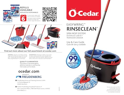 O-Cedar RinseClean Spin Mop & Bucket System + 2 Extra Mop Heads| Clean with Clean Water | Removes 99% of Bacteria