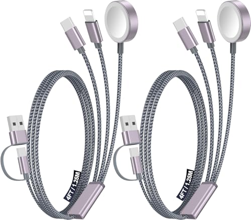 2Pack Travel Essentials for Apple Watch Charger,3-in-2 Multi Charging Cable