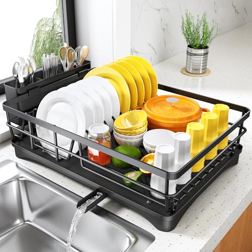 SNTD Dish Drying Rack for Kitchen Counter, 11.8" W x 16.7" L, Black