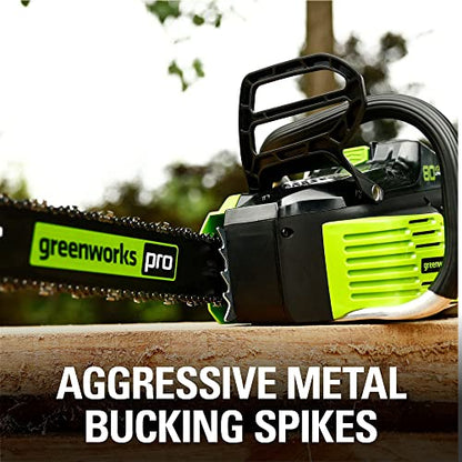 Greenworks 80V 18" Brushless Cordless Chainsaw (Great for Tree Felling, Limbing, Pruning, and Firewood) / 75+ Compatible Tools), Tool Only, Black & Green