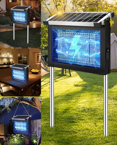 Solar Bug Zapper 4500V, Waterproof Mosquito Zapper Fly Traps Outdoor Patio