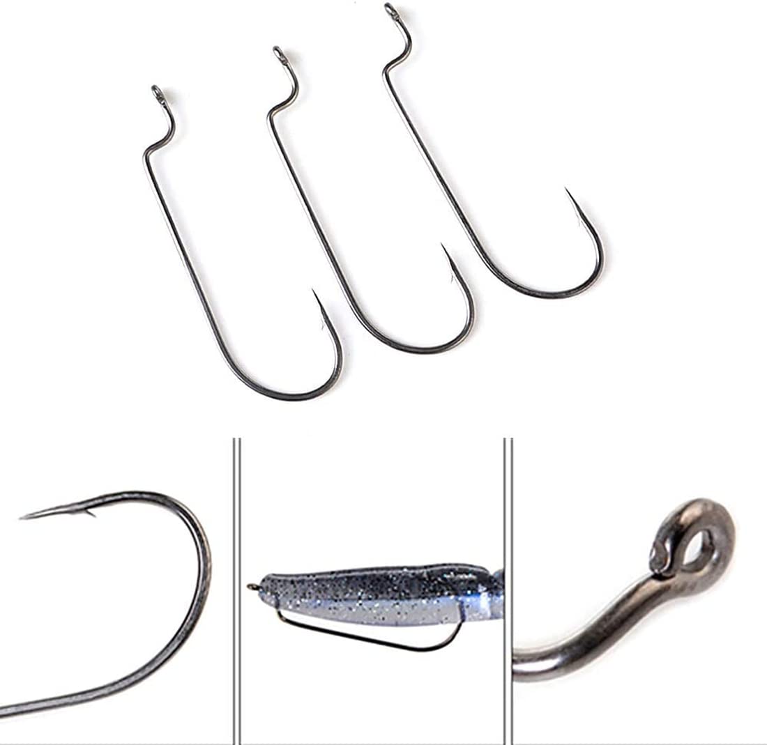 50pcs/Pack Offset Fishing Hooks Worm Hooks Black High Carbon Steel Senko Bait Fishing Hooks 5/0 4/0 3/0 2/0 1/0 1# (1/0-50pcs)