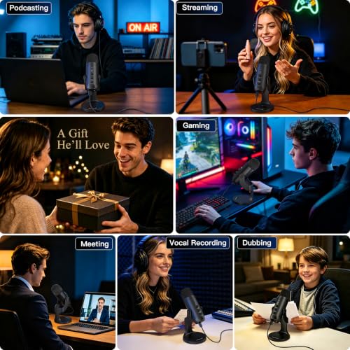 ZealSound Podcast Microphone for PC, Noise Cancellation USB Mic with Gain, Volume Adjustment & Mute Button, Monitoring & Echo, for YouTube, TikTok, Podcasting, Streaming, iPhone, iPad, Android, Mac