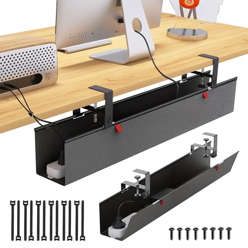 Cotohim Under Desk Cable Management Tray - Under Desk Cord Management - Clamp/Screw Mount - Fabric Wire Management - Cable Raceways Tray Cord Hiders for Office/Home (Black, 35.8"×5.6")