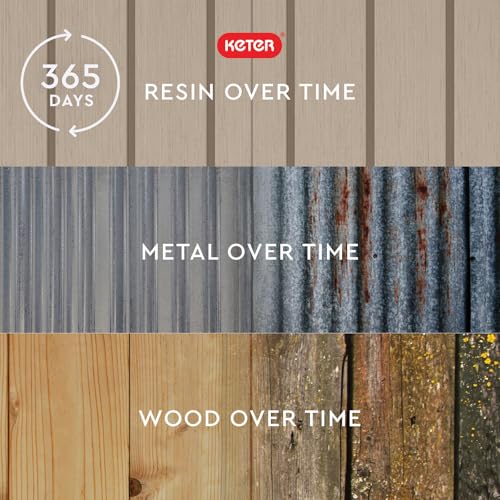 Keter Store-It-Out MIDI Outdoor Resin Storage Shed – Weather-Resistant Horizontal Cabinet for Trash Cans, Garden Tools & Patio Accessories – Lockable, Easy-Lift Lid, 30 Cu. Ft. Capacity, Beige
