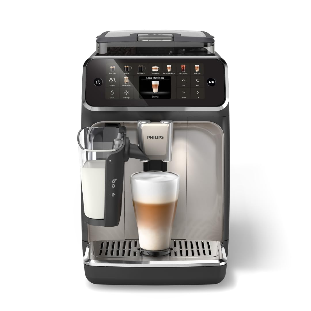 PHILIPS 5500 Series Fully Automatic Espresso Machine, LatteGo Milk System, Integrated Grinder, 20 Hot & Iced Coffee Pre-Sets, Quick Start, SilentBrew, 15-Bar Pressure, Black Chrome (EP5544/94)
