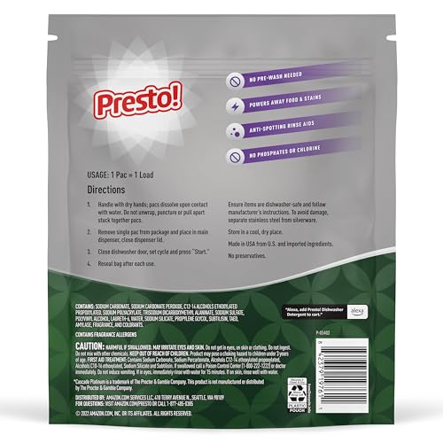 Amazon Brand - Presto! Triple Action Dishwasher Pacs, Anti-spotting, Fresh Scent, 70 Count