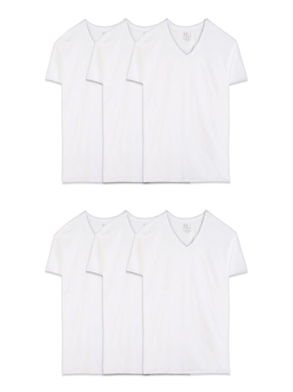 Fruit of the Loom mens Eversoft Cotton Stay Tucked V-neck T-shirt, Regular - White 6 Pack, X-Large US