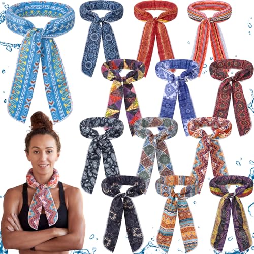 Lenwen 12 Pcs Cooling Neck Wraps Bohemia Ice Cool Scarf Neck Cooler Bandana Headband for Summer Hot Weather Women Men Golf Riding Outdoor
