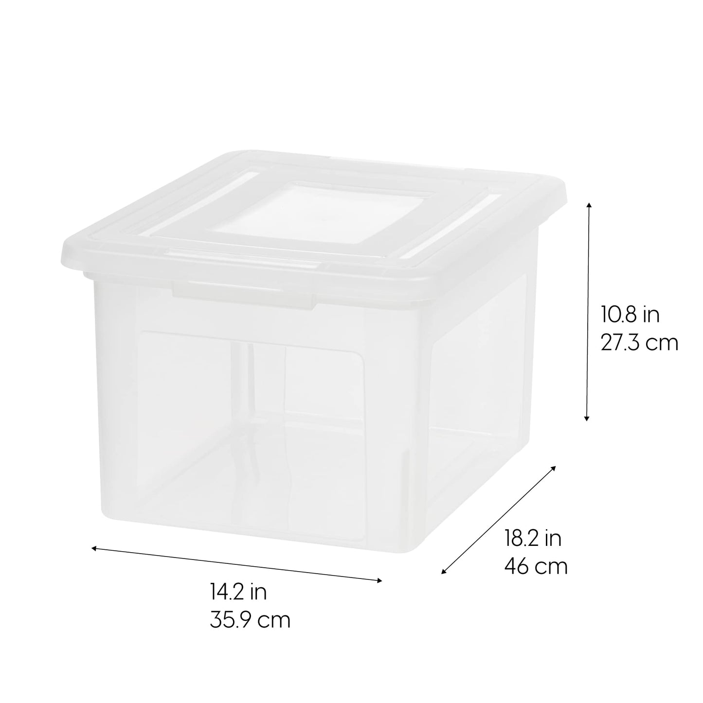 IRIS USA File Box, Plastic File Organizer with Lids for Letter/Legal File, Portable Document Box For Moving, Storage Bin with Durable and Secure Lid, Stackable Nestable BPA-Free, Clear 35 Qt. 4 Pack
