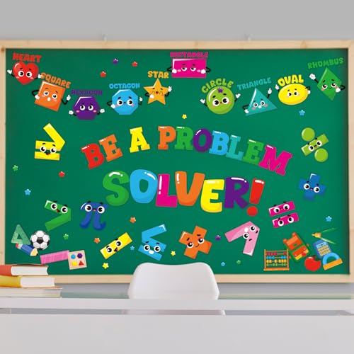 Cinrobiye Math Bulletin Board Stickers,Mathematics Cubes Classroom Decoration,Be a Problem Solver Classroom Decor for Back to School First Day Window Door Wall Elementary Preschool Teacher Supplies
