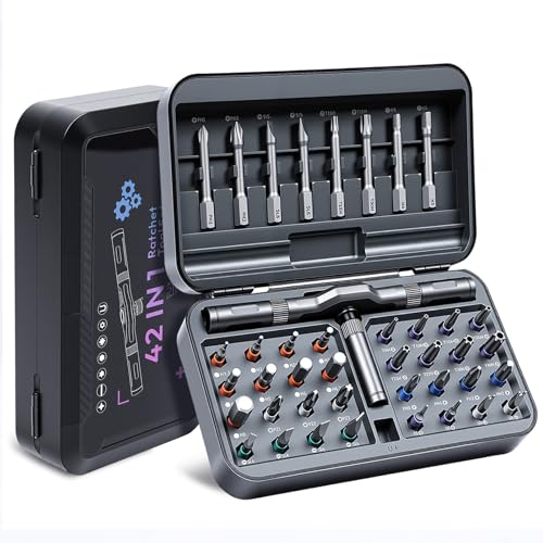 Ratcheting Screwdriver Set, 42PCS Magnetic Multi-Bit Driver with 6.2° Ratcheting Gear, T-Handle & Magnetic Booster, Extended Lever Handle, 40 S2 Steel Bits with Portable Case for Home Repair & DIY