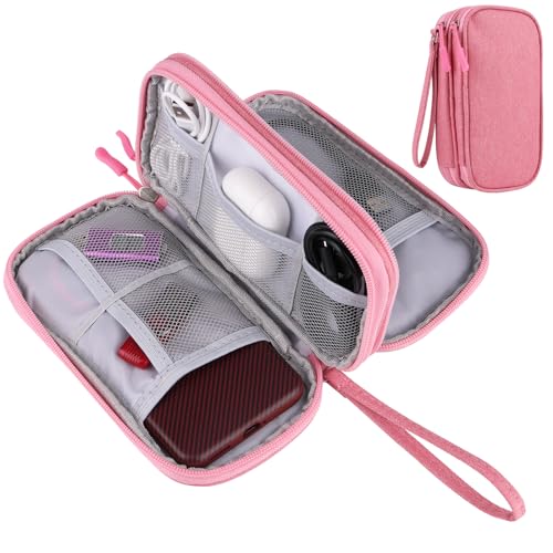 JIAKAI Travel Cable Organizer,Electronics Accessories Organizer Bag,for Charger, Phone, memory card,Travel Gadget Bag-Pink