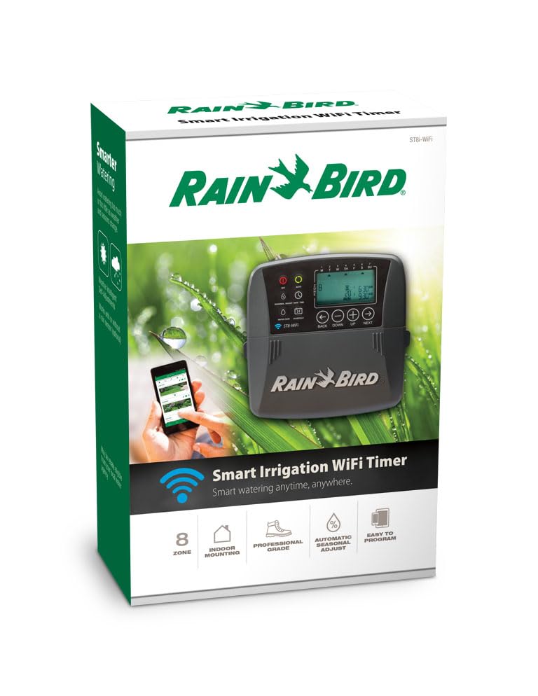 Rain Bird ST8I-2.0 Smart Indoor WiFi Sprinkler/Irrigation System Timer/Controller, WaterSense Certified, 8-Zone/Station, Compatible with Amazon Alexa