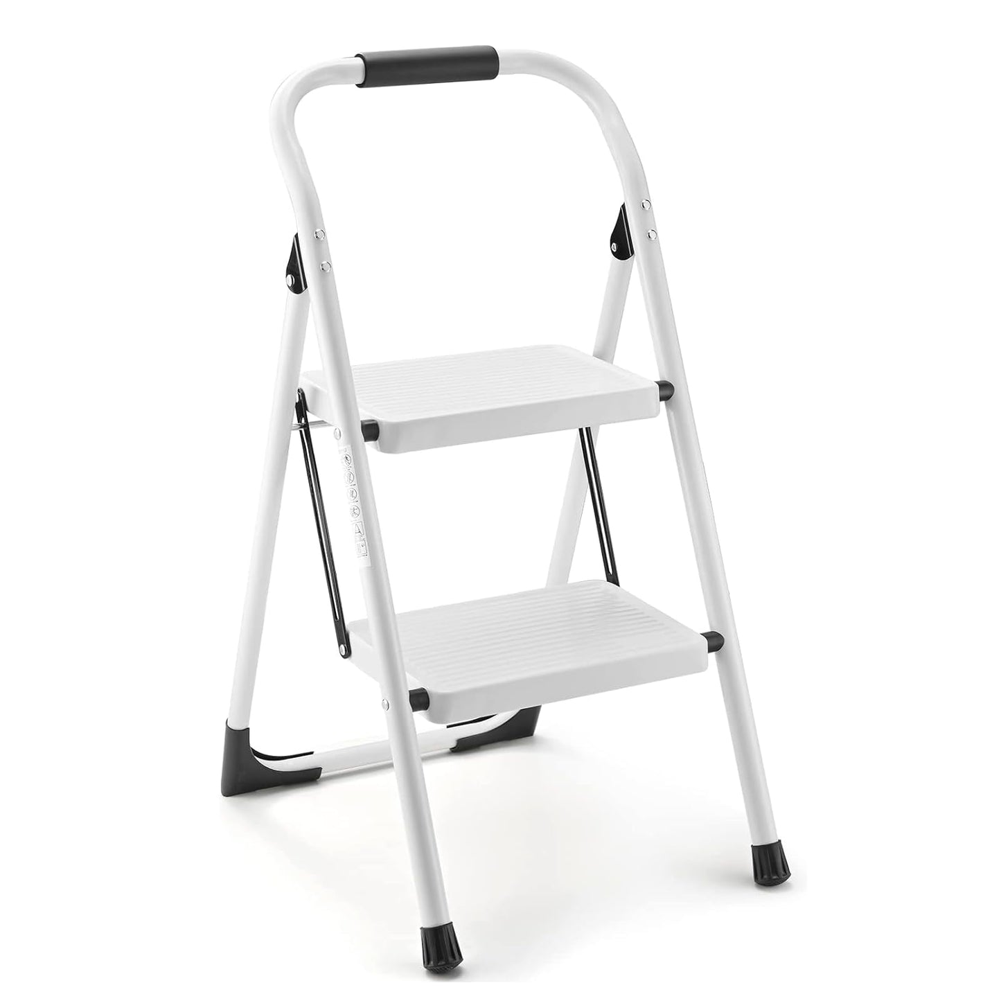 Step Stool for Adults,2 Step Ladder Folding 330lbs Anti Slip Step Stool,Foldable Ergonomic 2 Steel Stool with Wide Pedal for Home, Kitchen, Office (White)