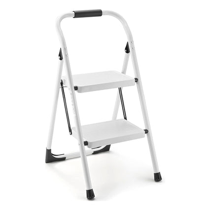 Step Stool for Adults,2 Step Ladder Folding 330lbs Anti Slip Step Stool,Foldable Ergonomic 2 Steel Stool with Wide Pedal for Home, Kitchen, Office (White)