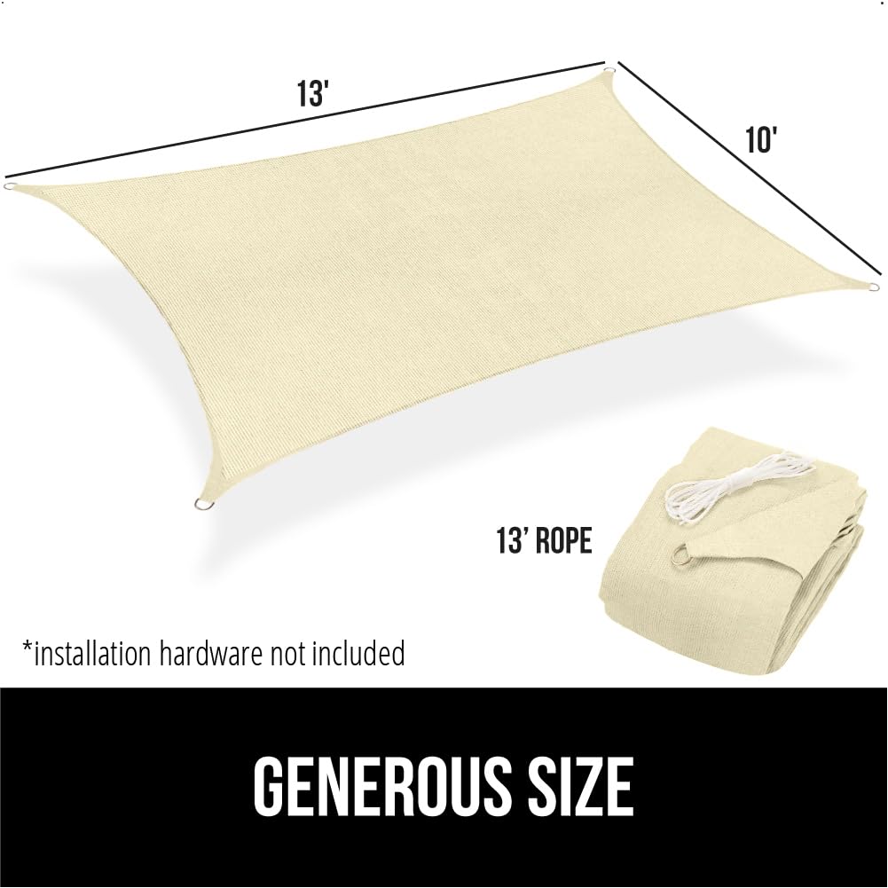 GORILLA GRIP Heavy Duty Sun Shade, UV Protection Fade Tear and Rust Resistant Rectangle Sunshade Canopy, Curved Edges Blocks Sunlight, Breathable Sail, Outdoor Patio, Lawn Garden 10x13 FT Butter Cream