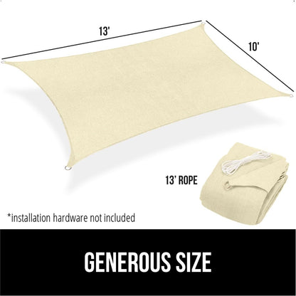 GORILLA GRIP Heavy Duty Sun Shade, UV Protection Fade Tear and Rust Resistant Rectangle Sunshade Canopy, Curved Edges Blocks Sunlight, Breathable Sail, Outdoor Patio, Lawn Garden 10x13 FT Butter Cream