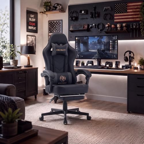 Kslysuty Desk Computer Gaming Chair - High Back Ergonomic Office Chair with Footrest and Lumbar Support, Swivel Comfy Home Gamer Video Game Chairs with Pocket Spring Cushion for Adults (Grey Leather)
