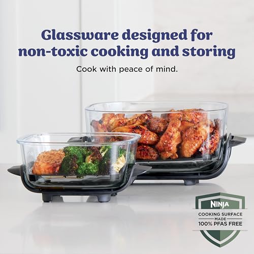 Ninja | Air Fryer | Crispi 4-in-1 Portable Cooking System | 4QT & 6 Cup Glass Containers, Crisper Plates & Storage Lids Included | Microwave, Freezer & Dishwasher Safe | Frosted Lilac | FN101PR