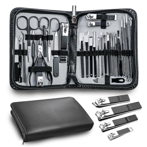 Manicure Pedicure Kit Professional 30pcs Complete Nail Care kit，fingernail and toenail Clippers and Manicure kit for Men with Travel Deluxe Beauty Tools Convenience Set (Black)