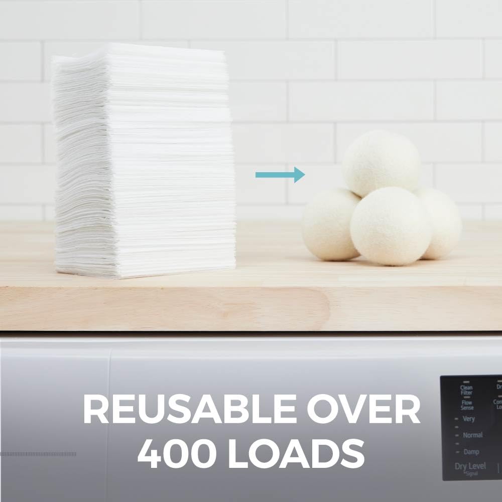 HOME GENIE Wool Reusable Dryer Balls XL, Anti Static Fast Drying Laundry for Pet Hair, Reduces Clothing Wrinkles, Lint, Natural Fabric Softener Essentials, Replace Dryer Sheets, Over 400 Loads 4 Pack