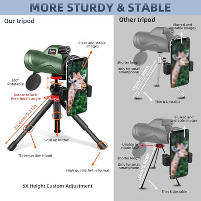 12x60 Powerfull Monoculars for Adults with Smartphone Adapter Tripod Plus Portable Bag, Larger Vision Monoculars for Adults with BAK4 Prism & FMC Lens, Suitable for Bird Watching Hiking