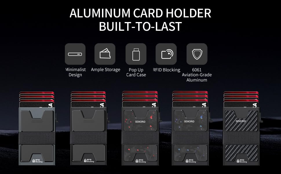 SEMORID Slim Wallet for Men, Minimalist RFID Blocking Mens Card Wallet - Pop Up Credit Card Holder, Thin Metal Case with Cash Band, Hold 12+ Cards