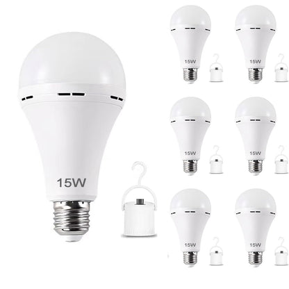 6Pack White Rechargeable Emergency 15W LED Light Bulb,Stay Lights Up When Power Failure,100W Equivalent,1500lm,White Light 6000K,E26/27 Base,2200mAh Lithium Battery