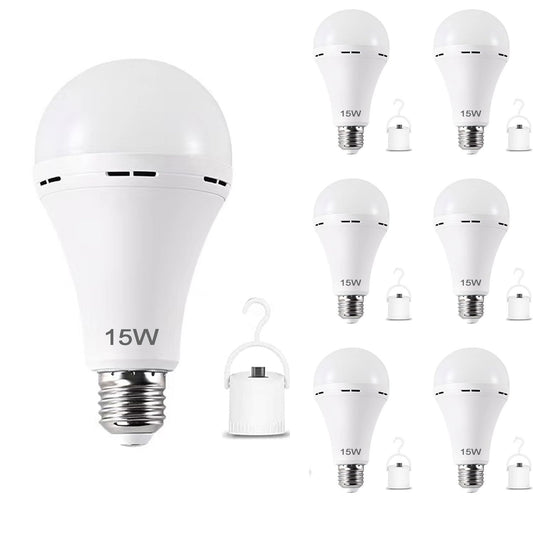 6Pack White Rechargeable Emergency 15W LED Light Bulb,Stay Lights Up When Power Failure,100W Equivalent,1500lm,White Light 6000K,E26/27 Base,2200mAh Lithium Battery