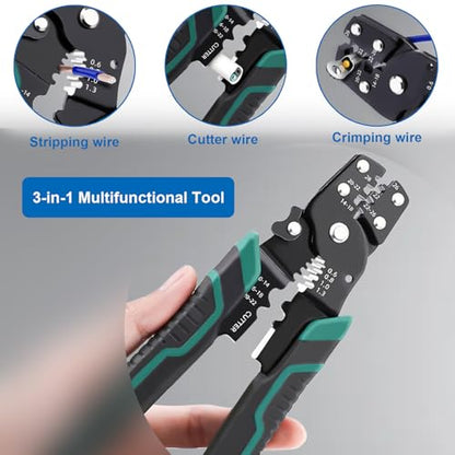Wire Crimper Tool with Stripper Cutter, Crimping for Insulated/Bare/Heat Shrink connectors Multifunctional Crimping for 26-10 AWG Crimping tool LCS-C-1027