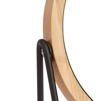 Amazon Basics Vanity Round Mirror with Bamboo Rim, Magnification, Tabletop Mount, Black, 7.2"L x 2.87 "W