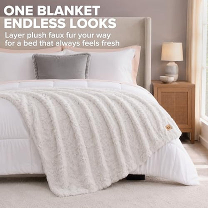 UGG Adalee Throw Blanket for Couch, Faux Fur Blanket, 50" x 70", White