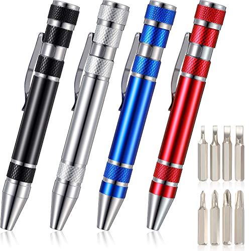 Mudder Pen Screwdriver Fathers Day Dad Gifts Multitool Handy Tool 8 in 1 Magnetic Pocket Screwdriver Precision Function for Mini Gadgets(4 Pieces)